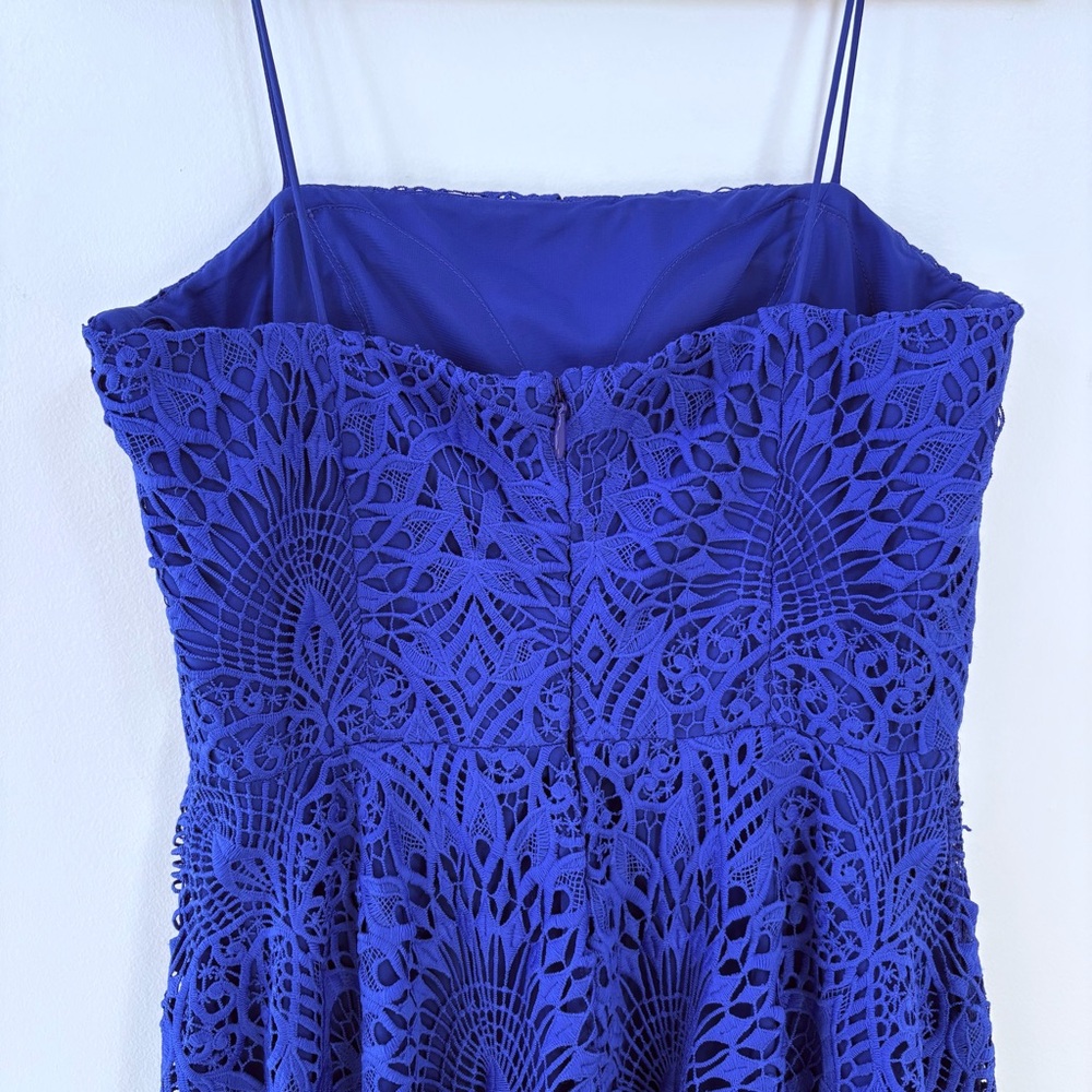 Nicole Miller Blue High Low Embroidered Lace Prom Wedding Guest Dress Gown Sz 8 - Picture 7 of 16